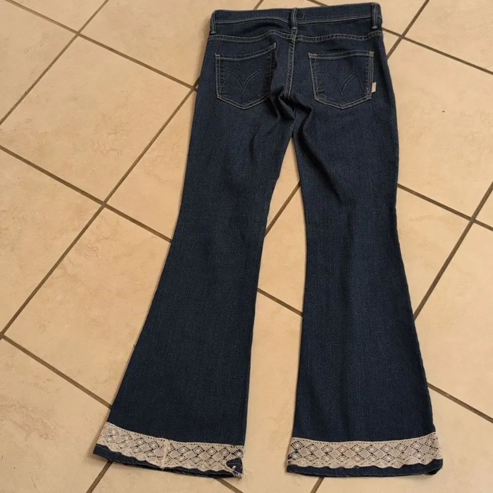Mother Superior Jeans Curfew Flare Blue Skies Promises Lace Trim Size 25 - Picture 2 of 11